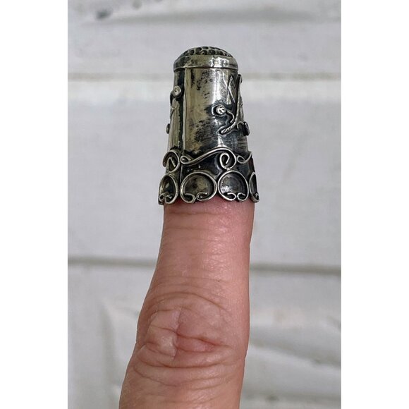 Vintage lot 2 Thimbles Ornate Taxco Mexico Sterling Alpaca silver - Picture 3 of 15